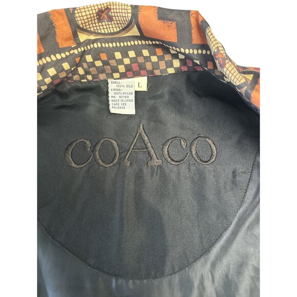 CoAco Vintage Silk Bomber Jacket L – Unisex Tribal Aztec Print Zip Up - Picture 8 of 12